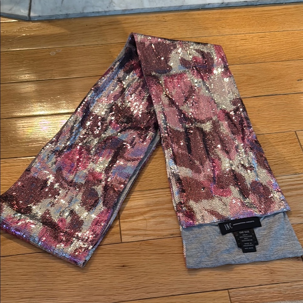INC International Concepts Pink and Silver Sequin Scarf